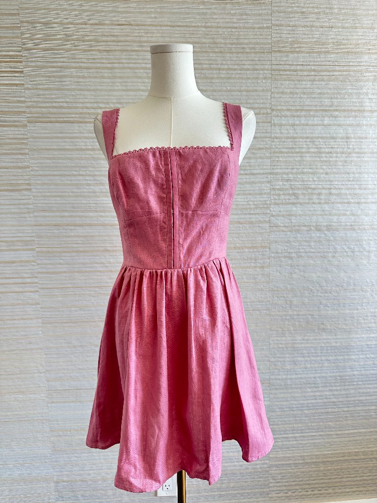 Reformation Pink Linen Square Neck Mini Dress